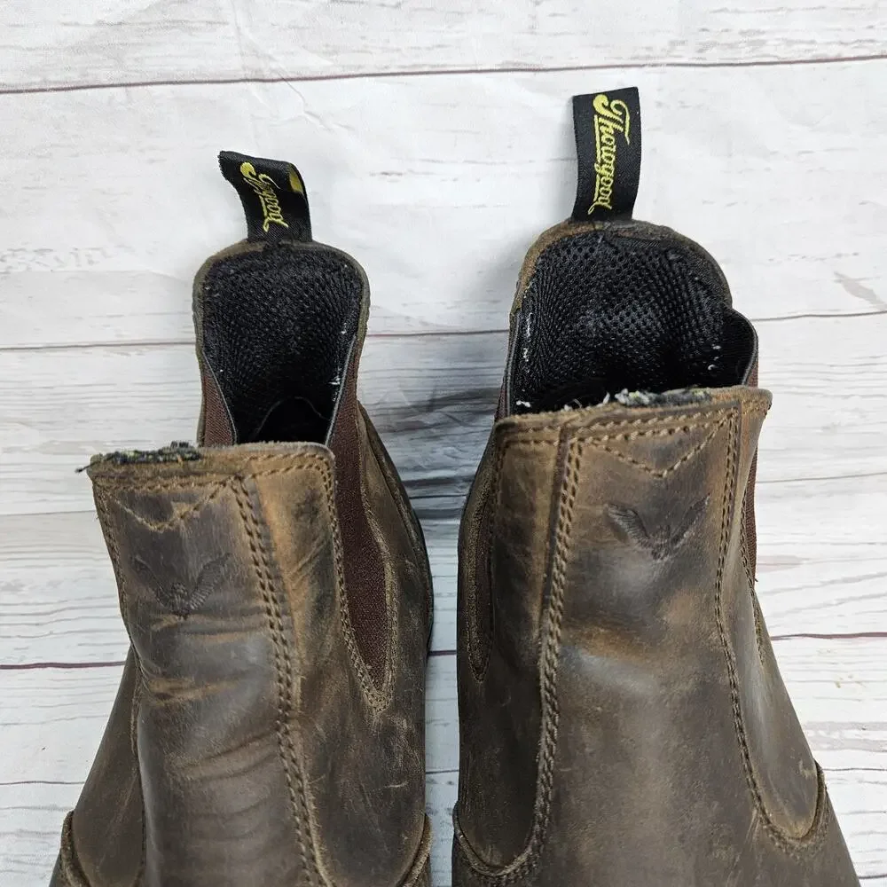 Thorogood Men's Safety Workwear Chelsea Boots Brown Leather Size 10.5 Distressed